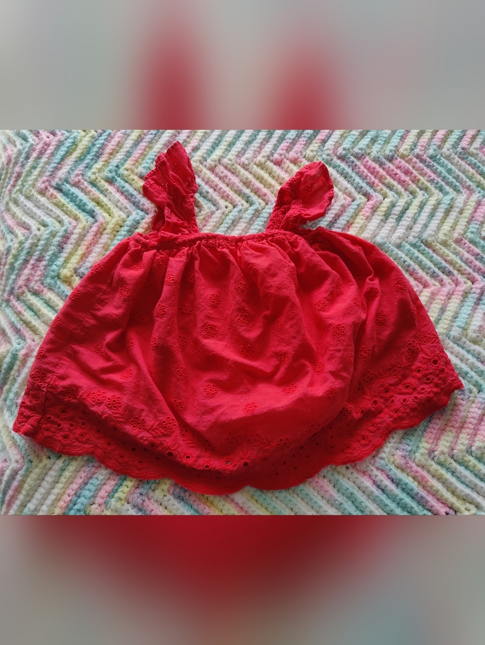 Red Eyelet Ruffle Strap Summer Top